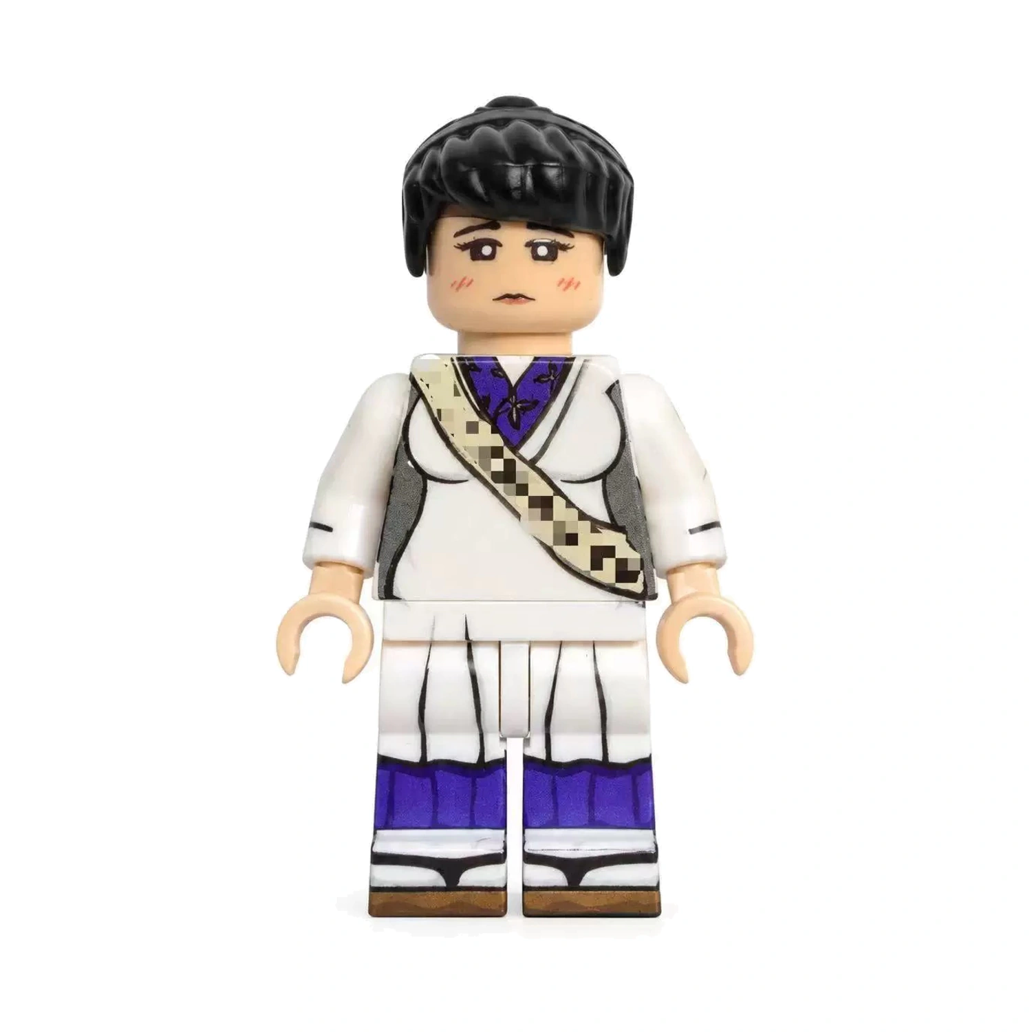 Japanese Woman (white Apron And Purple Kimono) Early Showa Era Front View – Custom Printed Brick Block Figure
