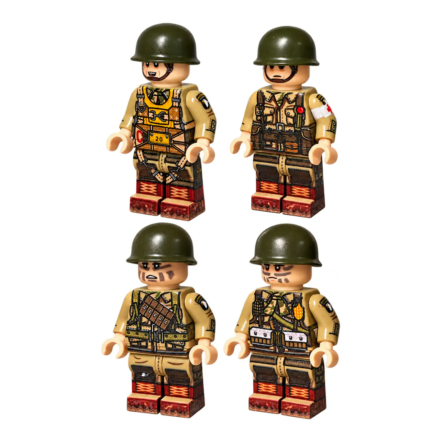US 101st Airborne Support Squad (Four Figures) WWII – Custom Printed Brick Block Figure Us 101st Airborne Support Squad (four Figures) Wwii – Custom Printed Brick Block Figure