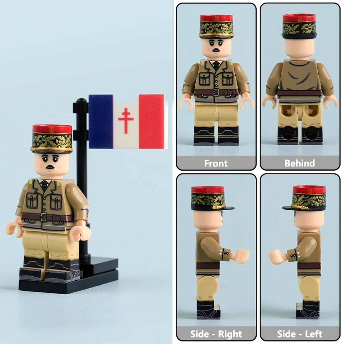 all sides of Free French Leader General Charles de Gaulle WWII - Custom Printed Brick Block Figure All Sides Of Free French Leader General Charles De Gaulle Wwii Custom Printed Brick Block Figure