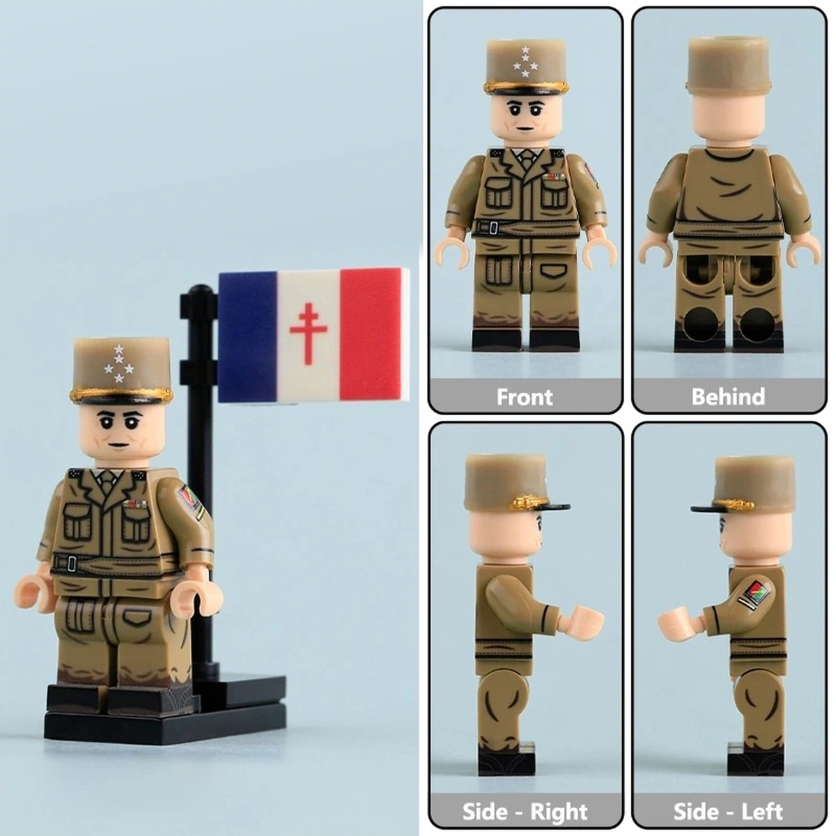 all sides of French General Jean de Lattre de Tassigny WWII - Custom Printed Brick Block Figure All Sides Of French General Jean De Lattre De Tassigny Wwii Custom Printed Brick Block Figure