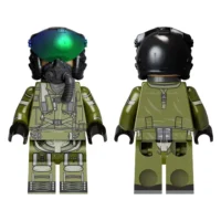 the front and back of Launch from the carrier deck with this custom UV-printed Modern FA-18 Naval Aviator building block figure. Accurately features a black flight helmet, gr The Front And Back Of Launch From The Carrier Deck With This Custom Uv Printed Modern Fa 18 Naval Aviator Building Block Figure. Accurately Features A Black Flight Helmet, Gr