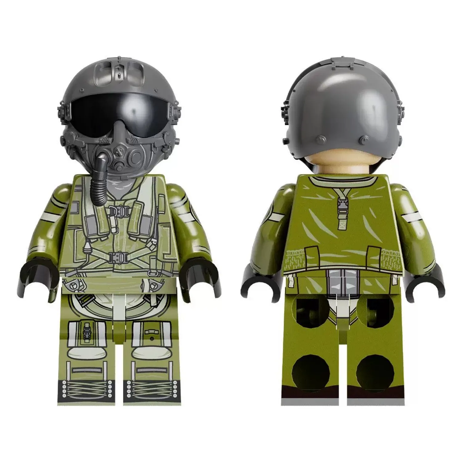 the front and back of Modern Chinese PLAAF Tactical Fighter Pilot (Panda Helmet) - Custom Printed Brick Block Figure The Front And Back Of Modern Chinese Plaaf Tactical Fighter Pilot (panda Helmet) Custom Printed Brick Block Figure
