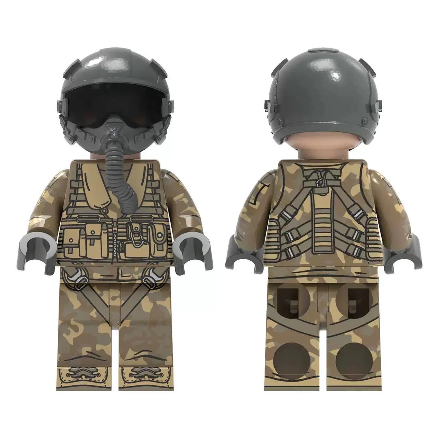 The Front And Back Of Modern Combat F 22 Raptor Fighter Pilot Custom Printed Brick Block Figure