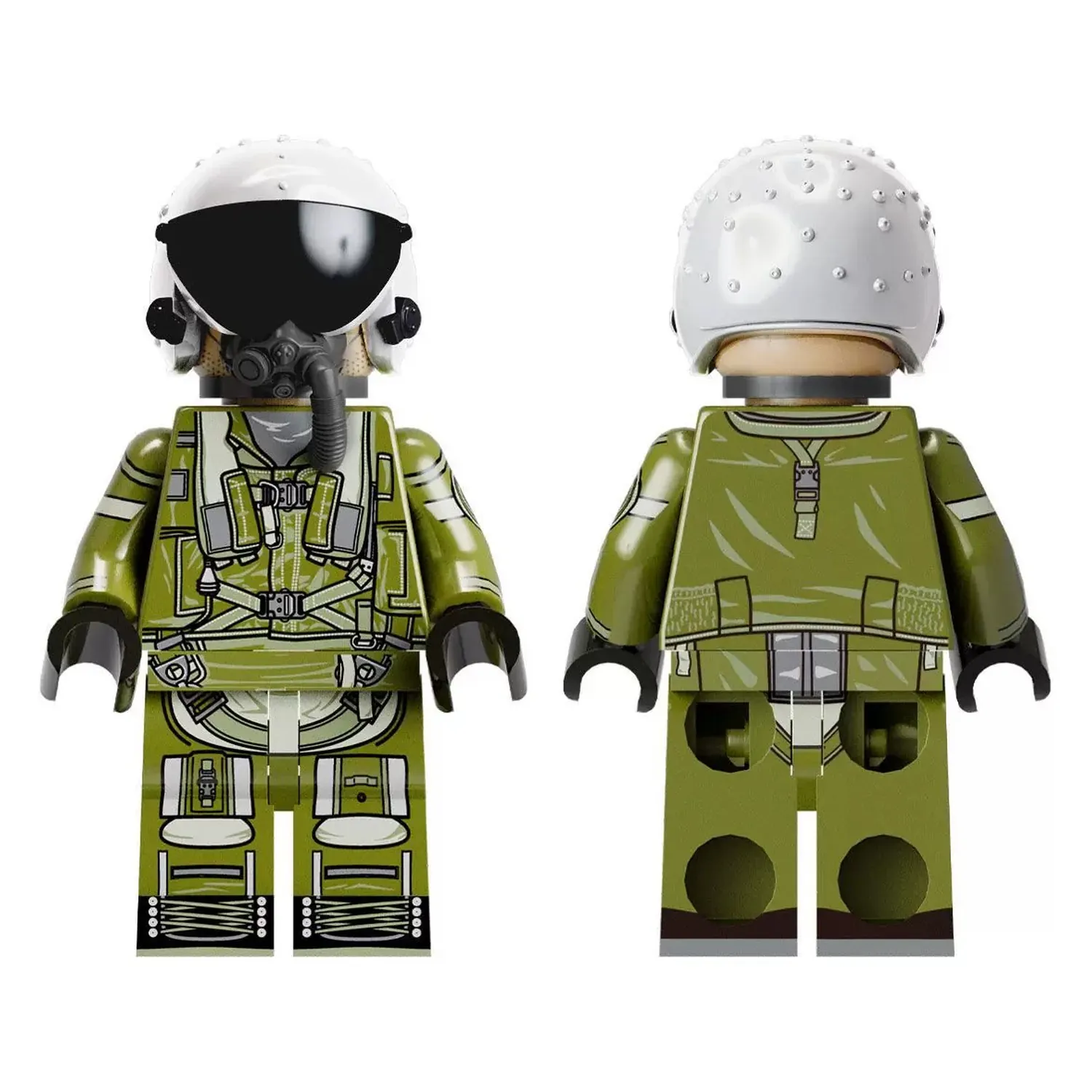 the front and back of Modern Combat Tactical Fighter Pilot (ZSh-7 Fly Helmet) - Custom Printed Brick Block Figure The Front And Back Of Modern Combat Tactical Fighter Pilot (zsh 7 Fly Helmet) Custom Printed Brick Block Figure