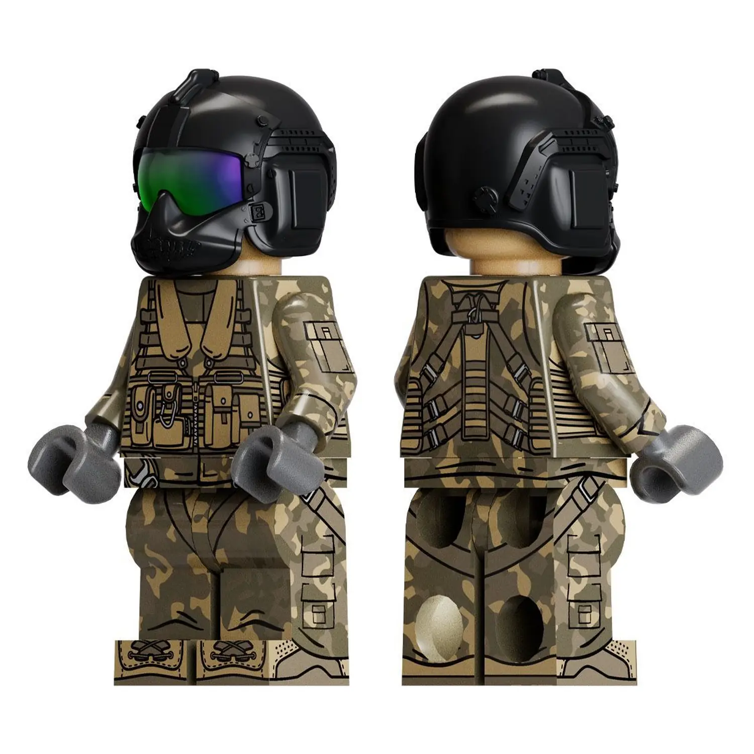The Left And Right Of Modern Combat Black Hawk Aviation Pilot Custom Printed Brick Block Figure