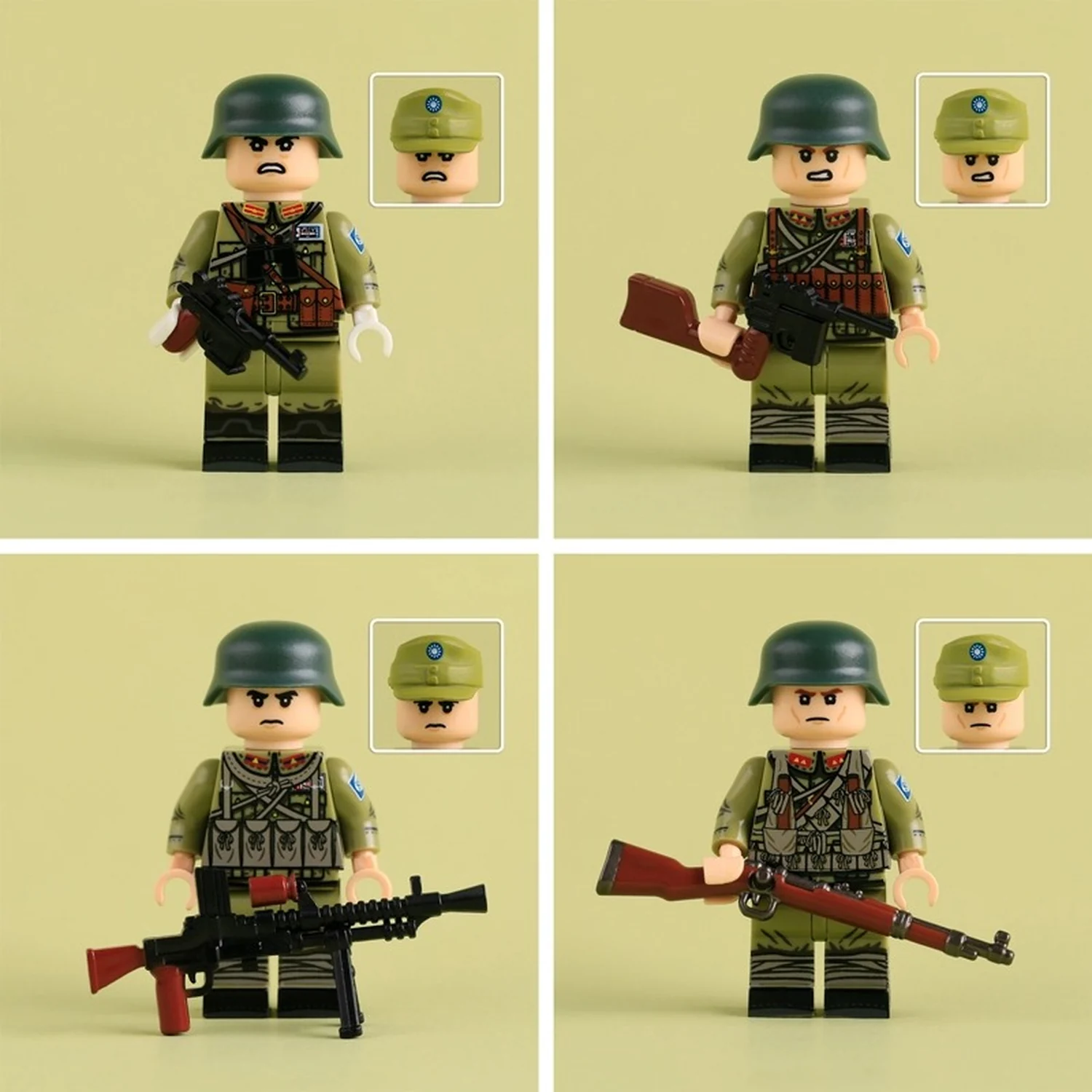 Chinese Nationalist Infantry Squad Four Figures With Weapons Wwii – Custom Printed Brick Block Figure