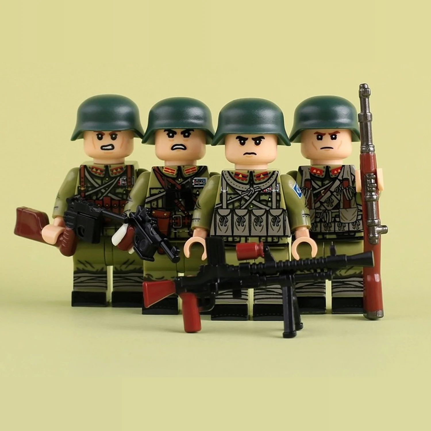 Chinese Nationalist Infantry Squad Group With Weapons Wwii – Custom Printed Brick Block Figure
