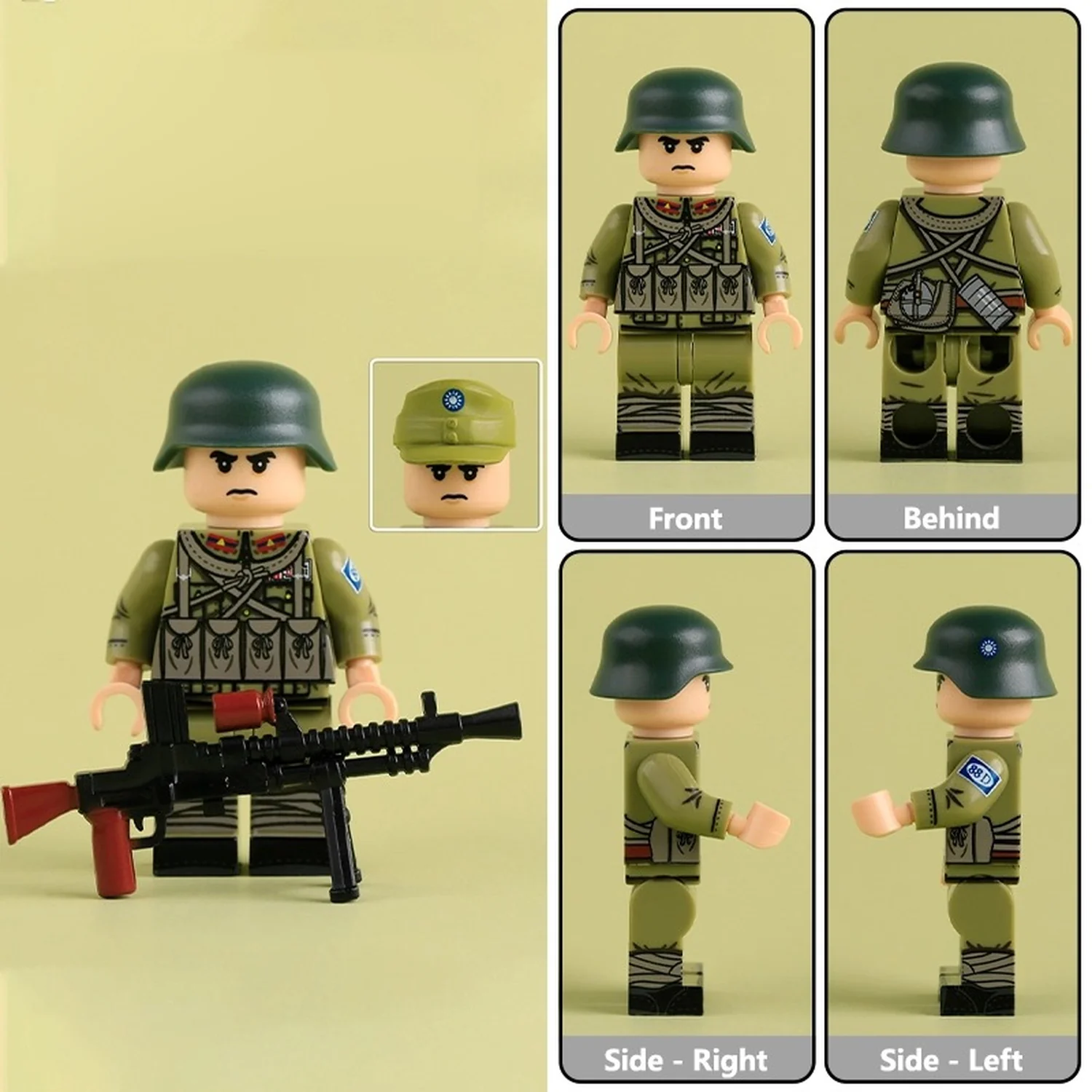 Chinese Nationalist Machine Gunner Corporal Front Side And Rear Views Wwii – Custom Printed Brick Block Figure