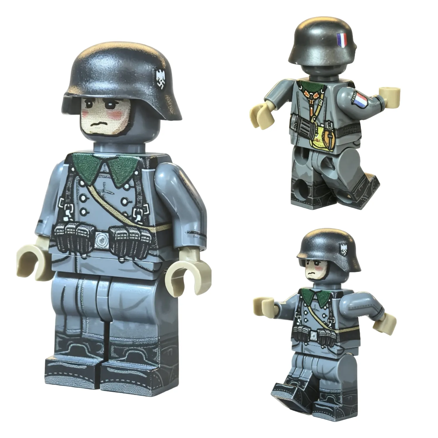 French 638th Infantry Regiment Greatcoat Soldier WWII Front and Rear Views – Custom Printed Brick Block Figure