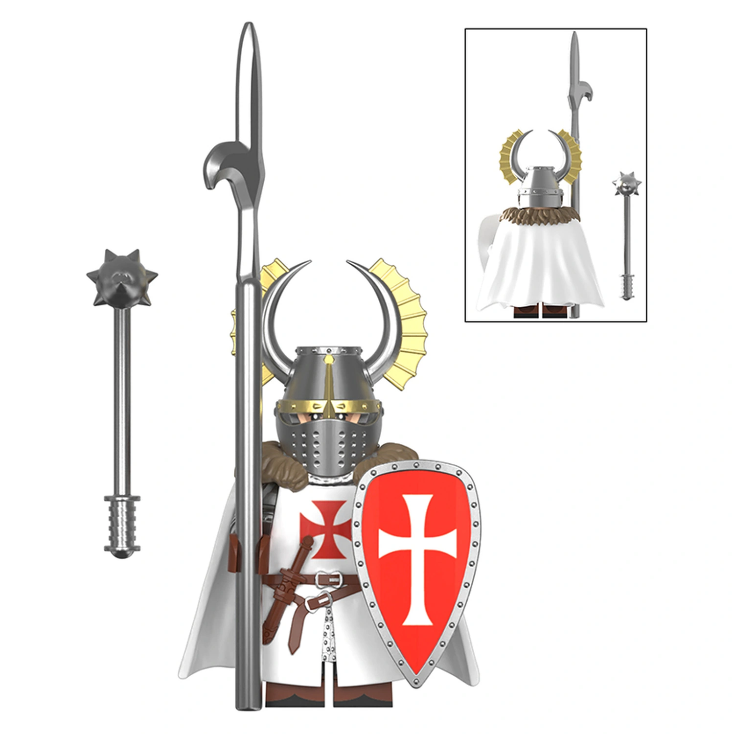 Medieval Crusader Horned Knight with Red Shield – Custom Printed Brick ...