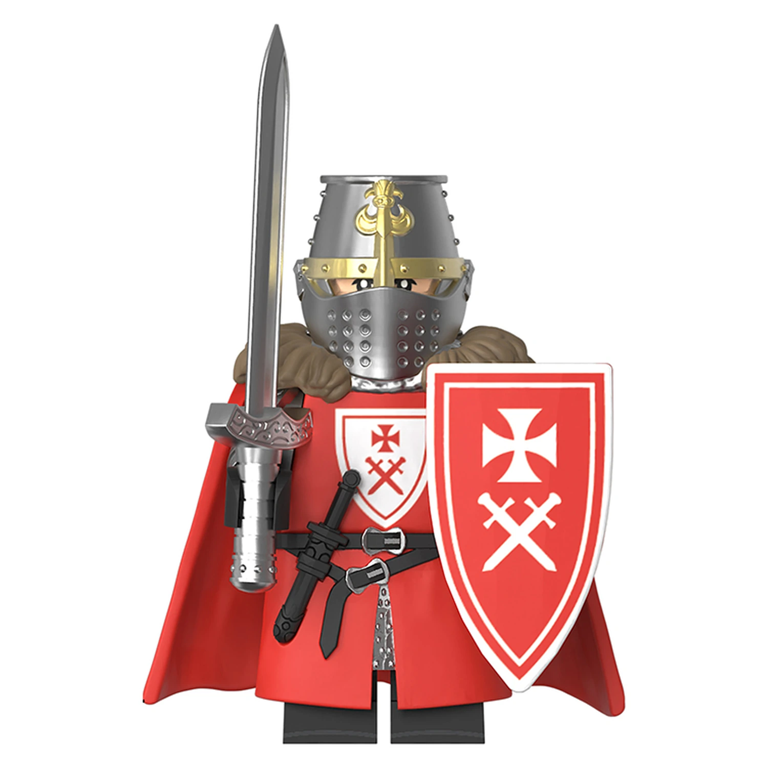 Medieval Crusader Red Cloak Sword Knight – Custom Printed Brick Block ...