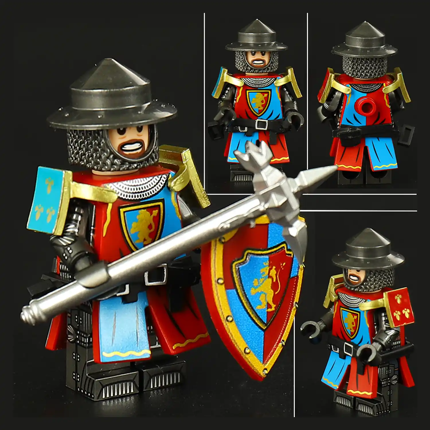 Medieval Fantasy Red Blue Lion Shield Knight – Custom Printed Brick ...