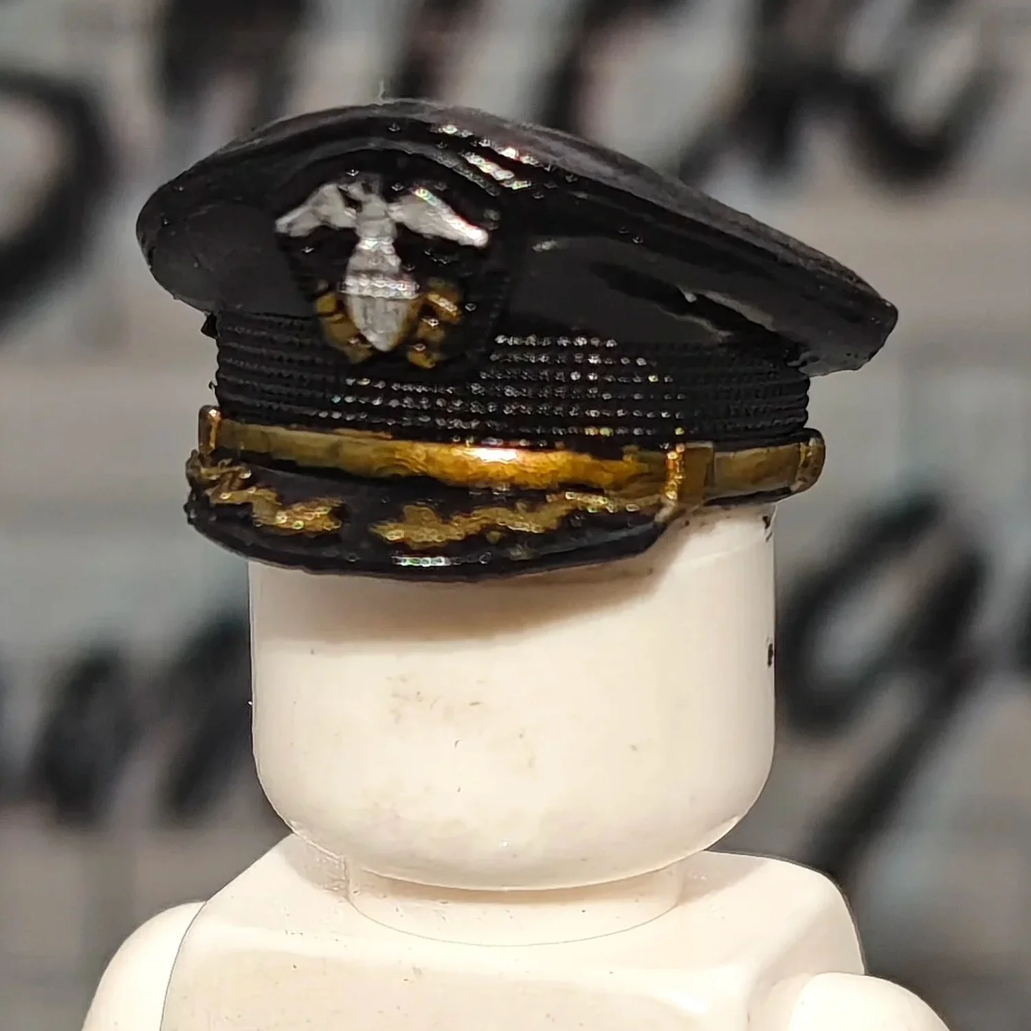 US Navy Senior Officer Black Top Peaked Cap – Custom 3D Printed Miniature Accessory Parts Pieces for Brick Block Figures