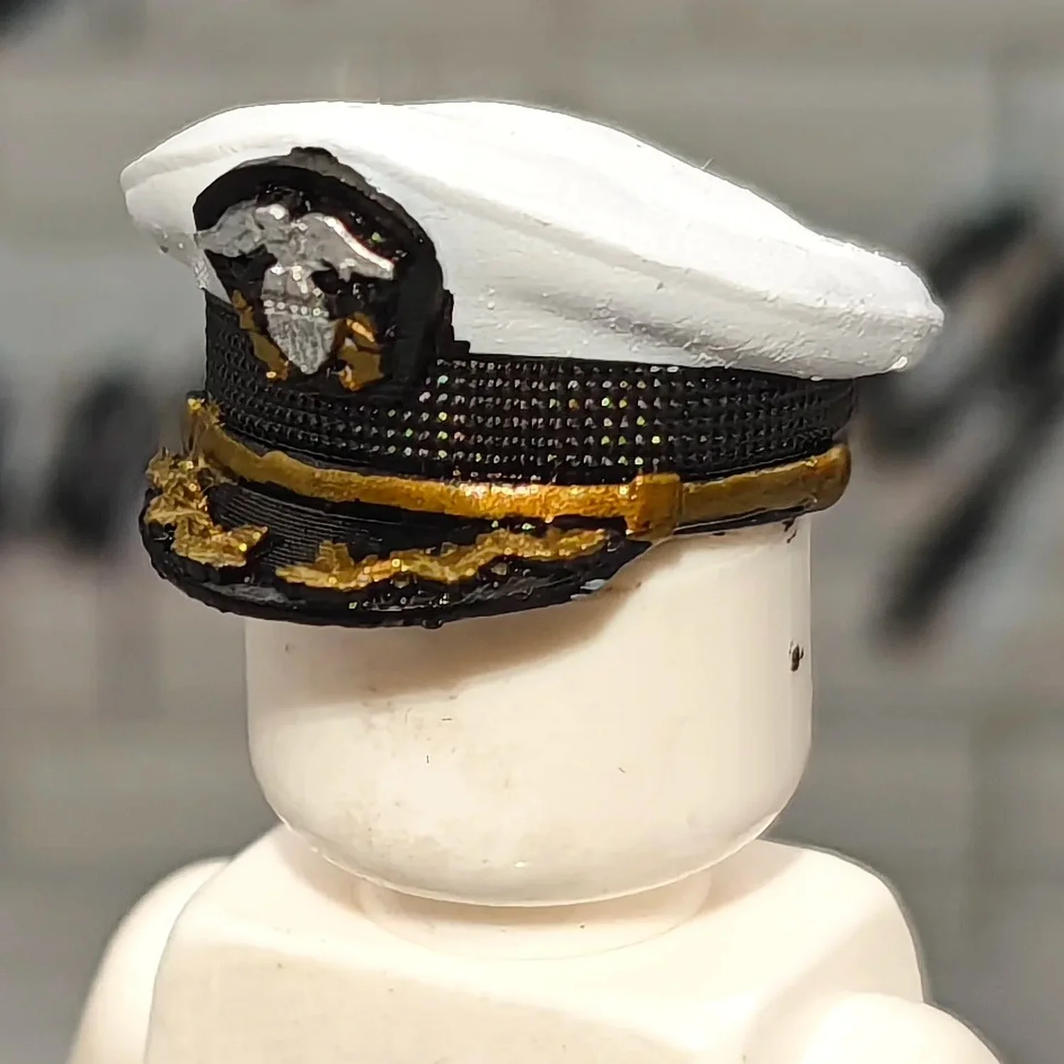 US Navy Senior Officer White Top Peaked Cap – Custom 3D Printed Miniature Accessory Parts Pieces for Brick Block Figures